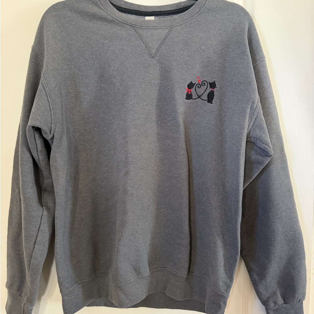 Hand Embroidered Kitty Love Crewneck Hanes Sweatshirt Size M